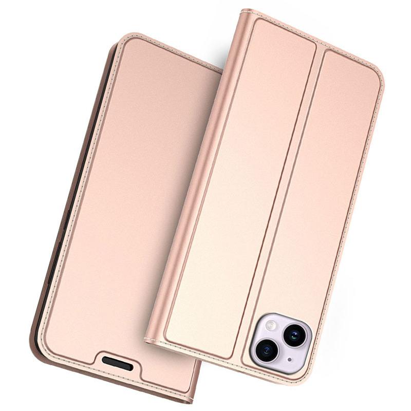 

For iPhone 15 Case Magnetic Card Holder PU Leather Cell Phone Cover Rose Gold