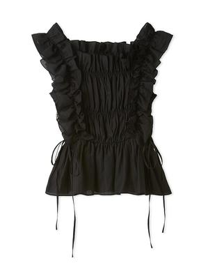 Lily Brown Frill Shirring Blouse Black Women's LWFT244022,