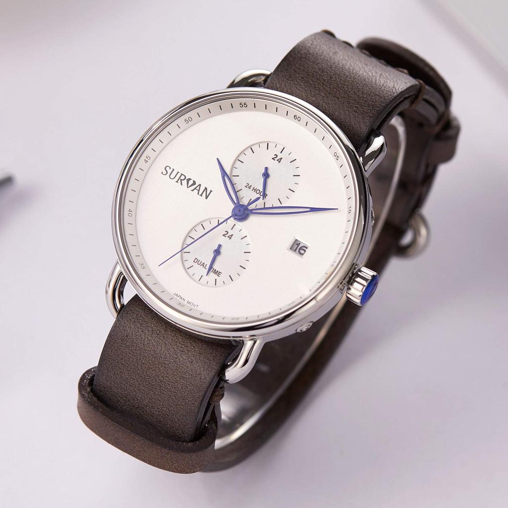 SURVAN Watch Designer Men's Watch Quartz Watch Waterproof Wristwatch Easy-to-Read Analog Watch for Men White Dial Gray Strap