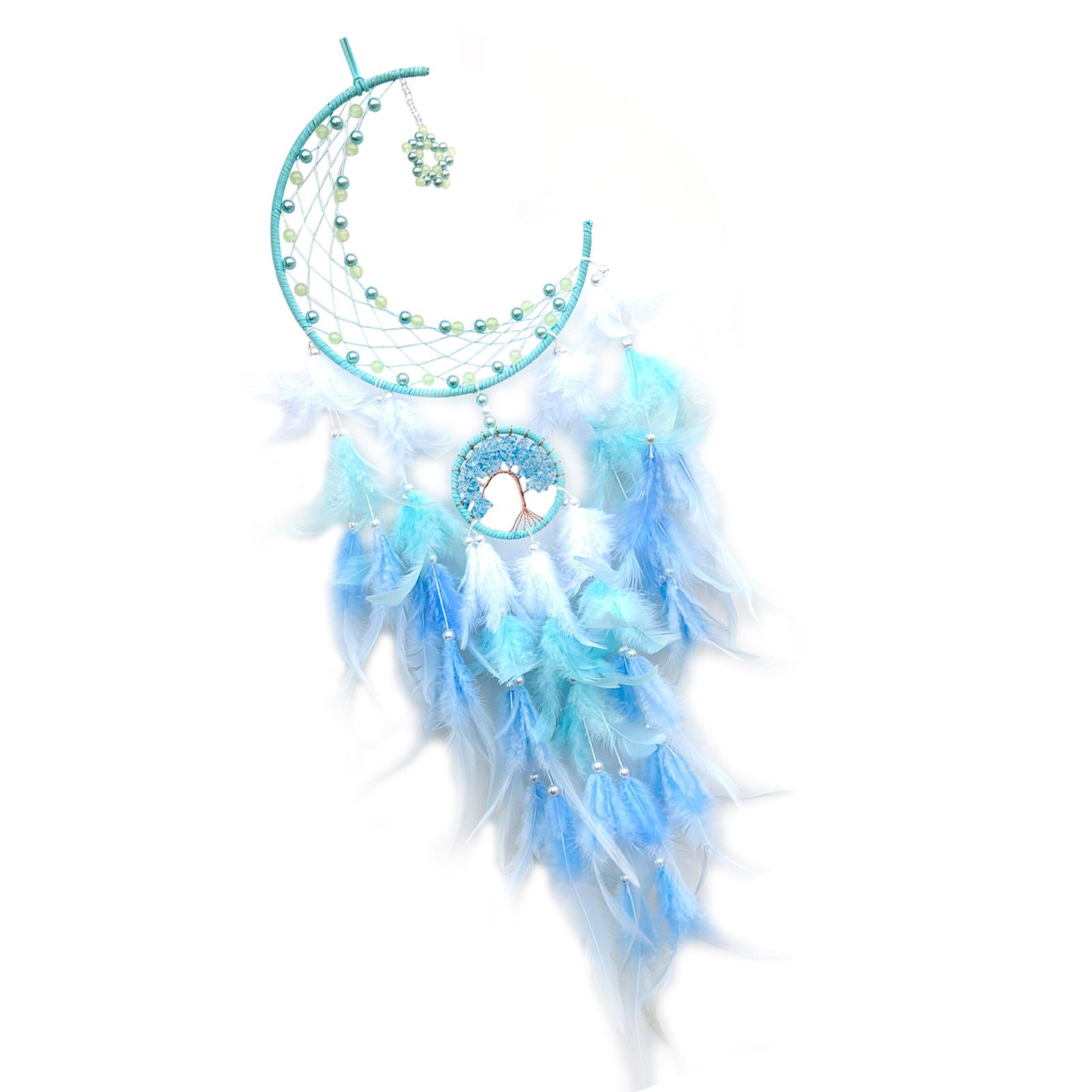 

Night Glowing Beads Dreamcatchers Star Moon Feathered Windchimes Wall Hanging Ornament for Eid Ramadans Car Decoration синий