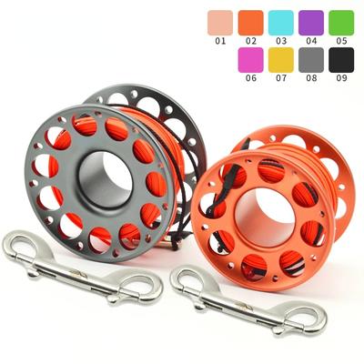 15M/30M Scuba Diving Aluminum Alloy Spool Finger Reel with Stainless Steel Double Ended Hook Equipment Cave Dive
