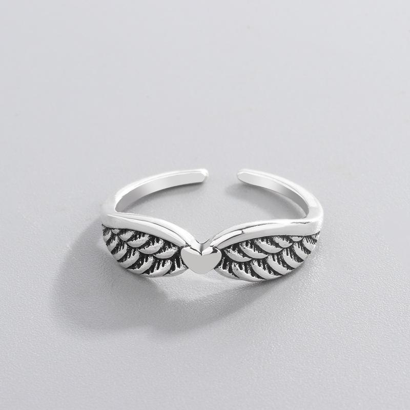 New Personality Love Heart Wings 925 Sterling Silver Jewelry Heart-shaped Retro Popular Exquisit Opening Rings TYB441