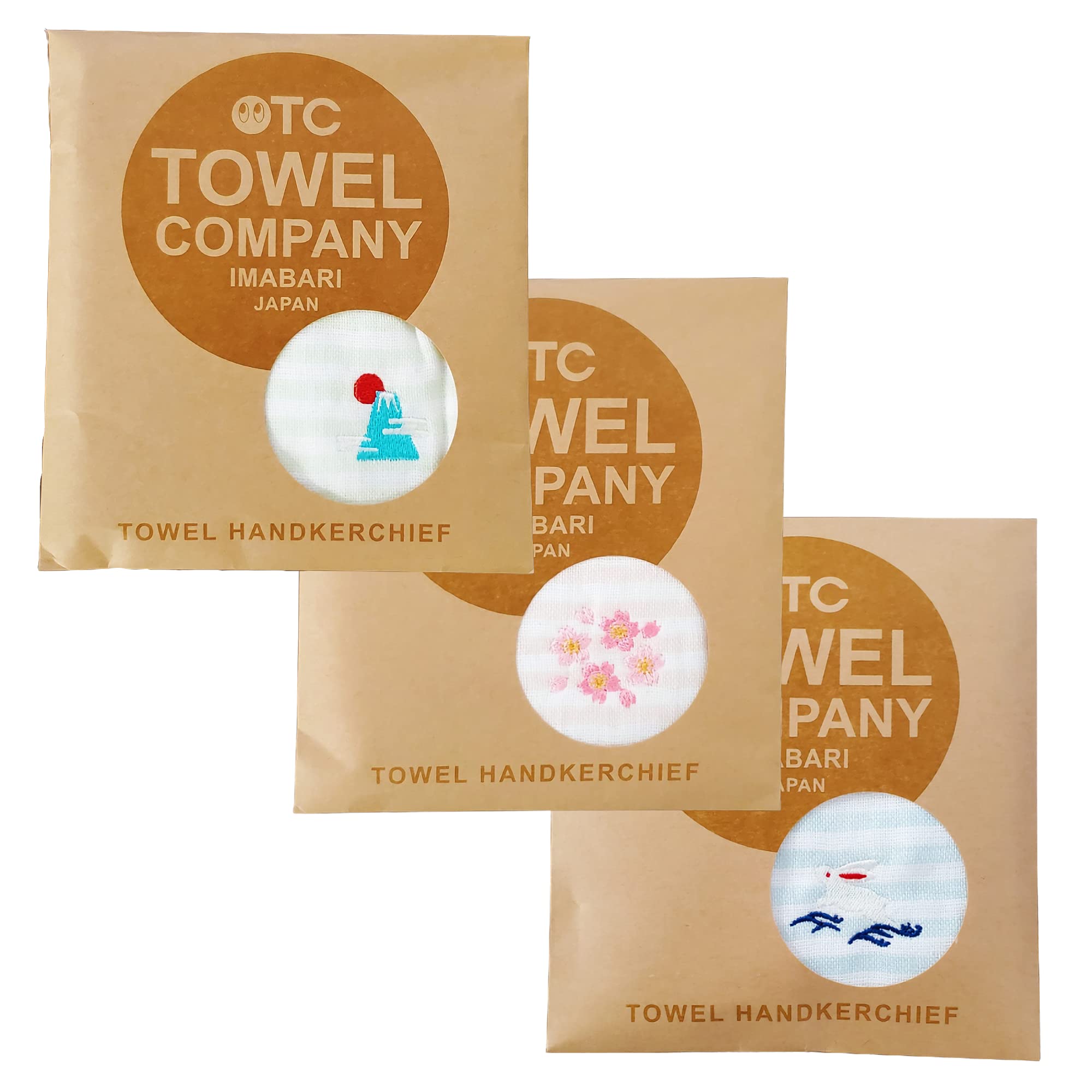

TOWEL COMPANY Imabari Towel Japanese Merchandise Tour Cherry Towel Handkerchief 3-Piece Set, 1 (Wave Rabbit, Blossoms, Mt. Fuji)