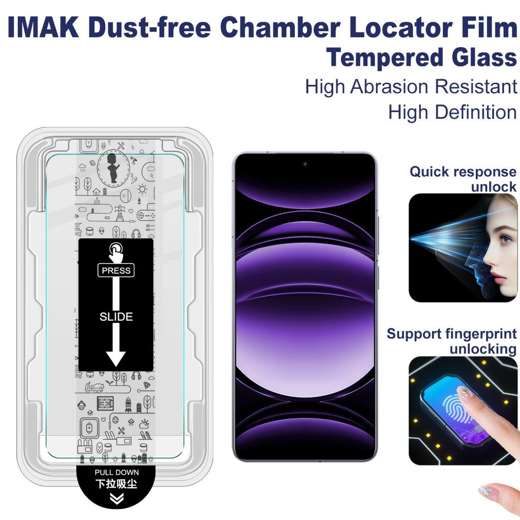 IMAK Seria H Dla Realme GT 6 5G Szkło Hartowane Ochraniacz Ekranu Folia Instalacyjna Bez Pyłu (Odblokuj odcisk palca)
