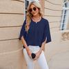 2024 Women's Loose Chiffon Short Sleeve Blouse - Solid Color, Round Neck, Five-Point Sleeves