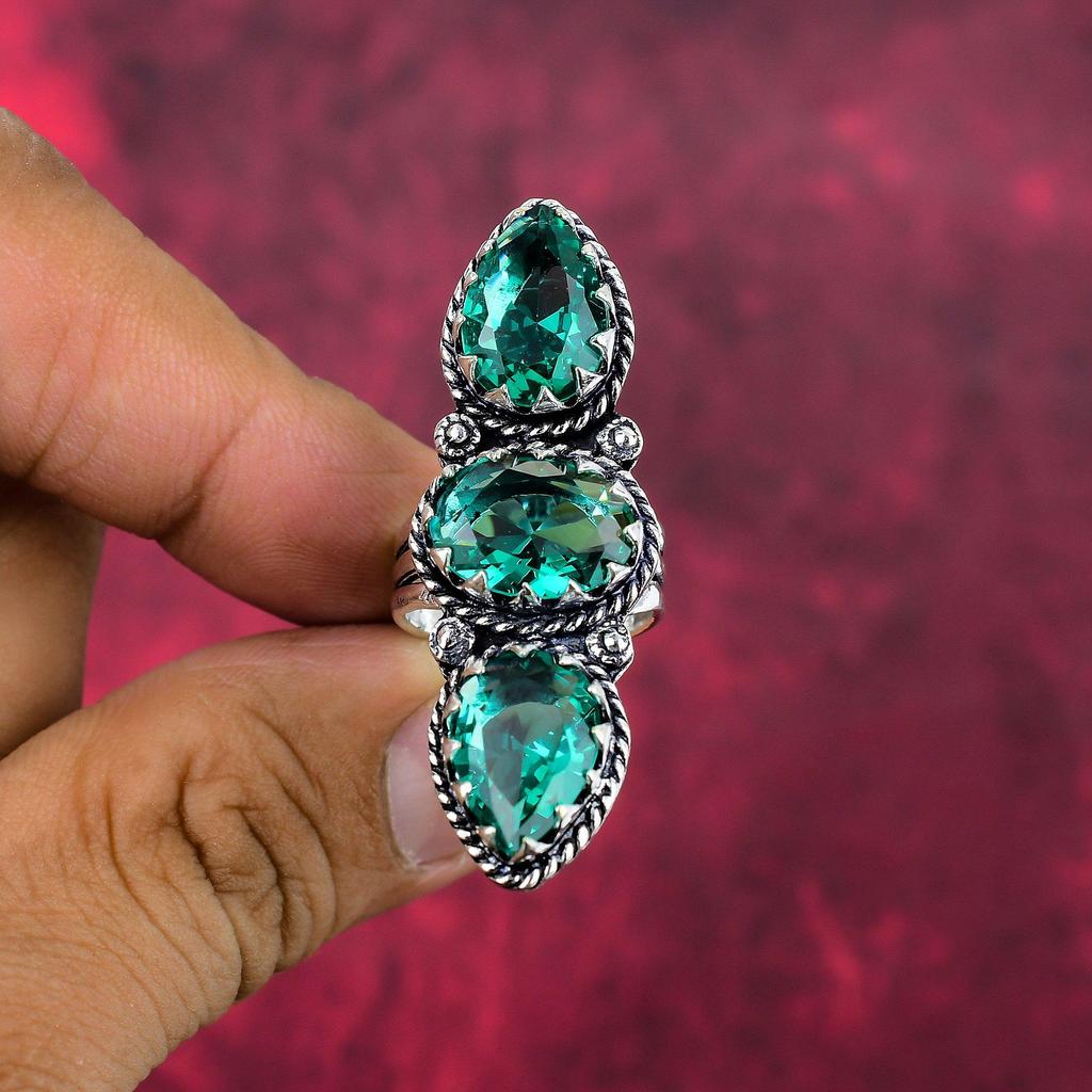 Indicolite Gemstone Ring, 925 Solid Sterling Silver Ring, Handmade Antique Jewelry, Gift For Mother Day