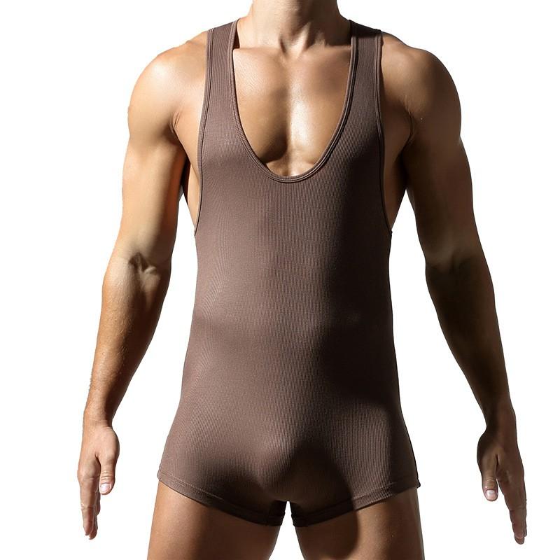 Mens Wrestling Singlet Tank Top Gym Workout Home Bodysuit Cotton Blend