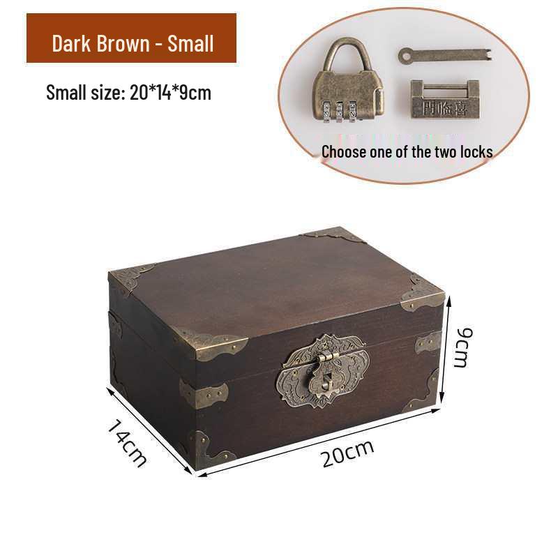 Retro Solid Wood Lockable Storage Box for Jewelry and Documents