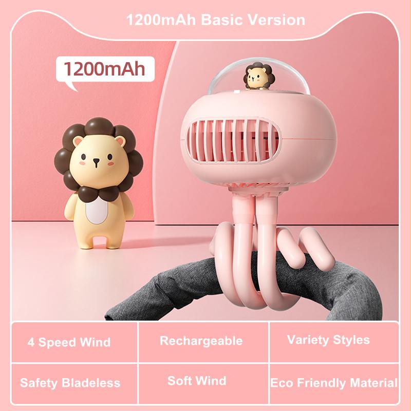 USB Flexible Air Conditioner 3600mAh Chargeable Stroller Cooling Fan 130° Auto Rotation 4-gear Wind Handheld For Outdoors Quiet