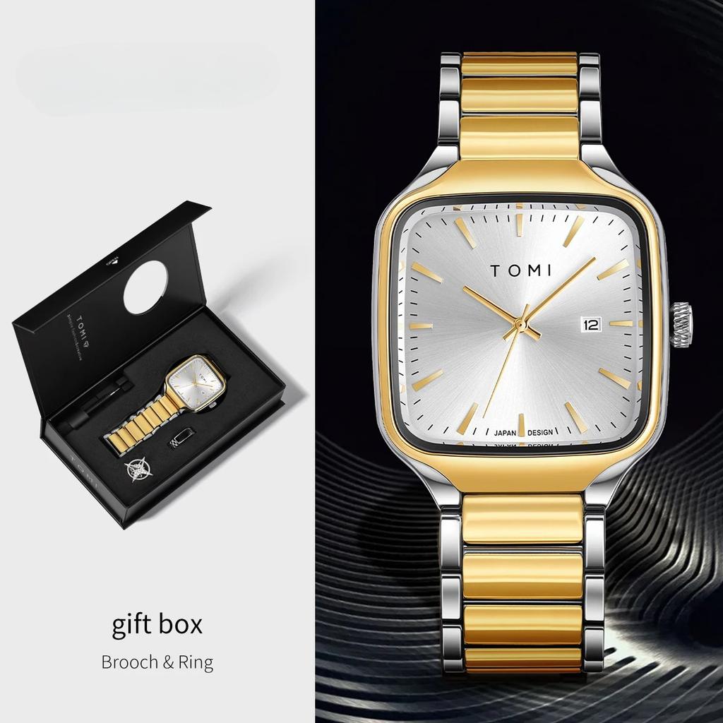 Men's Quartz Watch New Fashion Box Set Cufflinks Ring Fashion Set Box Watch As A Gift for Men's Gift Box