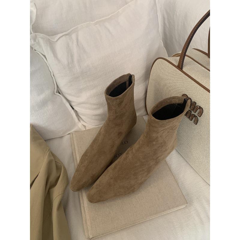 Autumn Simple Matte Suede Flat Socks Boots Flat Heel Thin Boots Temperament Pointed Short Boots Women's