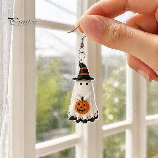 Lightweight Acrylic Earrings Cute Ghost Earrings, with Pumpkin Wizard Hat Decor, Holiday Themed Jewelry Halloween Drop Pendant Party