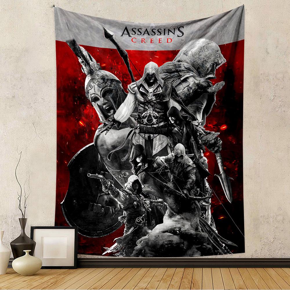 Assassin's Creed Tapestry Wall Hanging, Stealth Game Logo Poster Art, Gamer Wall Decor for Bedroom Living Room Dorm