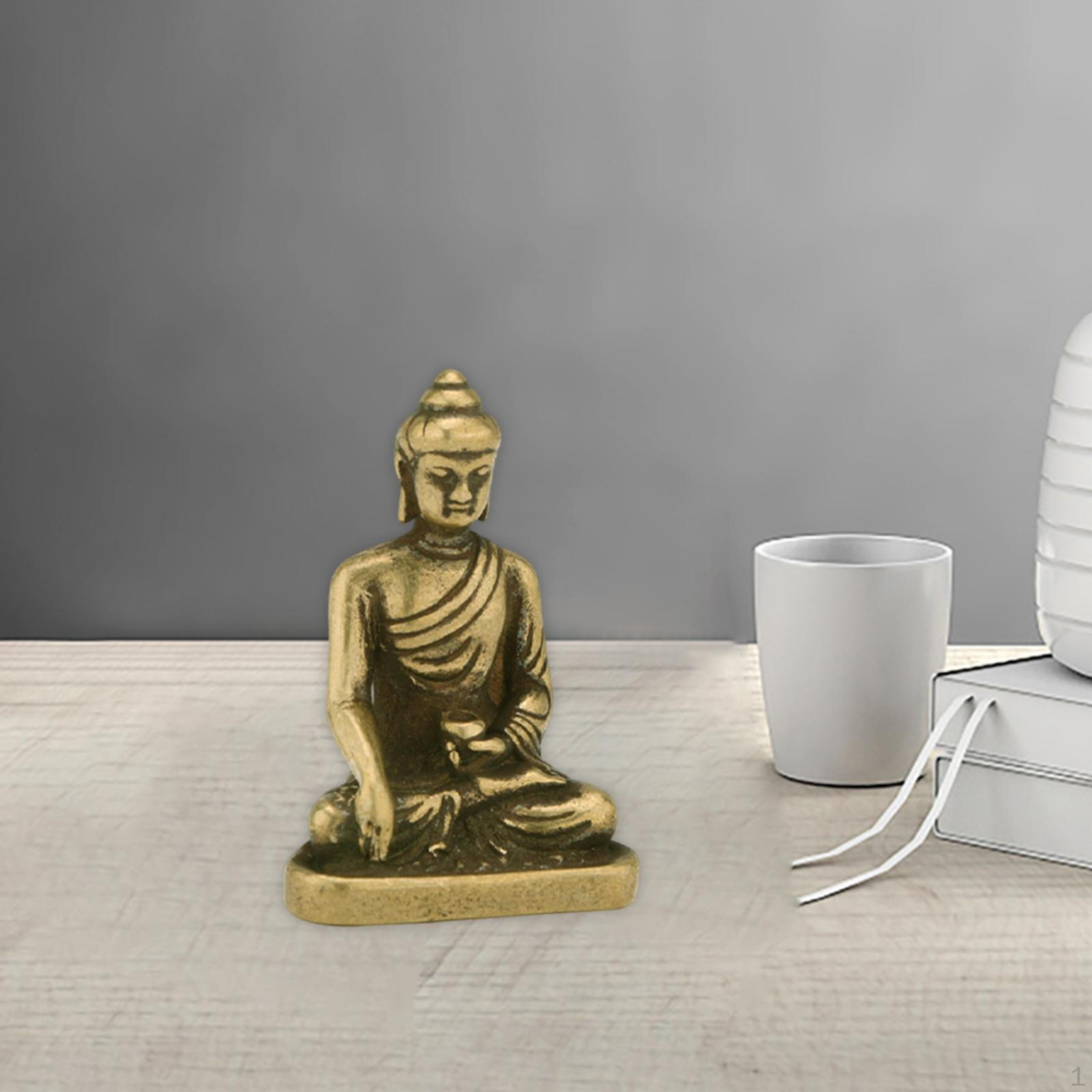 Seated Buddha Statue Solid Copper Ornament Buddhist Sculpture Gifts Crafts Sitting Figurines Monk