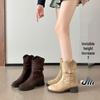 Women's Retro Hidden Heel Suede Mid-Calf Western Boots with Chunky Heel - 2025 Spring & Autumn Collection