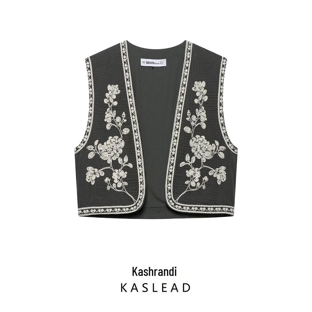 

2025 Spring Women s European & American Style Embroidered Cardigan Vest Medium зелений