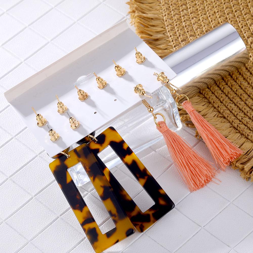 Modische Acrylharz Leopardenmuster Übertriebene Hängeohrringe Quasten Ohrstecker Set für Damen Trendiger Schmuck