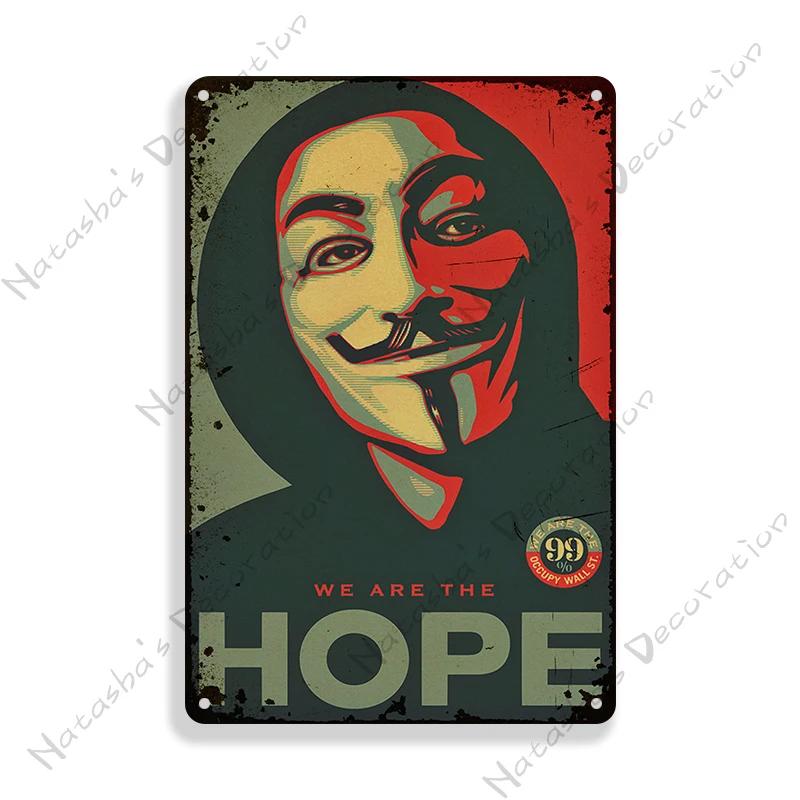 V for Vendetta Classic Movie Decorative Plate Metal Plate Vintage Poster Metal Tin Sign Cafe Garage Wall Decor Metal Plaque