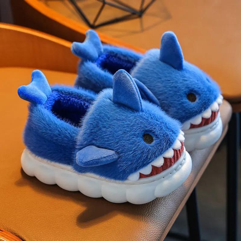 2025 New Green Cloudy Sharks Slipper Children Funny Shark Slippers Kids Shoes Babi Animal Fish Plush Slides