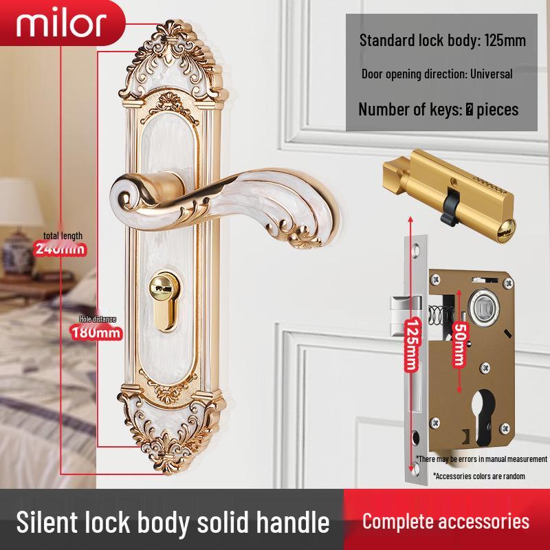 Universal Interior Door Lock Set: Silent Three-Piece Black Handle for Bedroom or Old Door Replacement