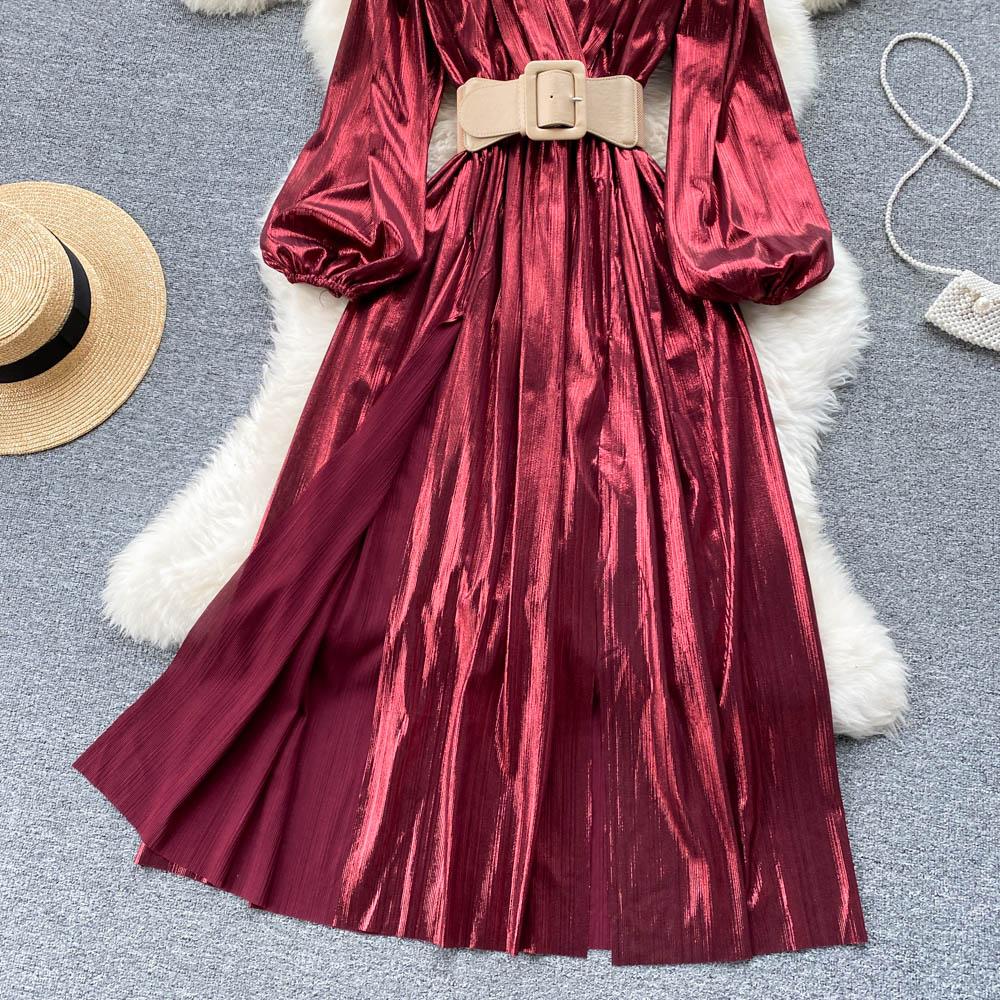 RUGOD Rochii europene și americane Temperament high-end cu decolteu în V Talie subțire și ușoară Stil matur Rochie lungă cu leagăn mare Femei