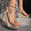 Fashion Ladies Shoes 2025 Brand Elastic Band Women's Sandals Fashion Crystal Floral Summer Open Toe Plus Size Best Seller Wedge Sandals