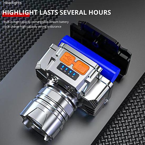 1 Set Fishing Miner Lamp High Brightness Rechargeable Smart Battery Display Illumination Head-mounted Small Flashlight for Outdoor
