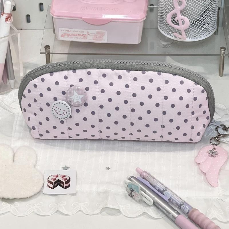 Large Capacity Multi-Layer Pencil Pouch Polka Dot Print Shell Shape Cute Stationery Organizer for Girls School Office