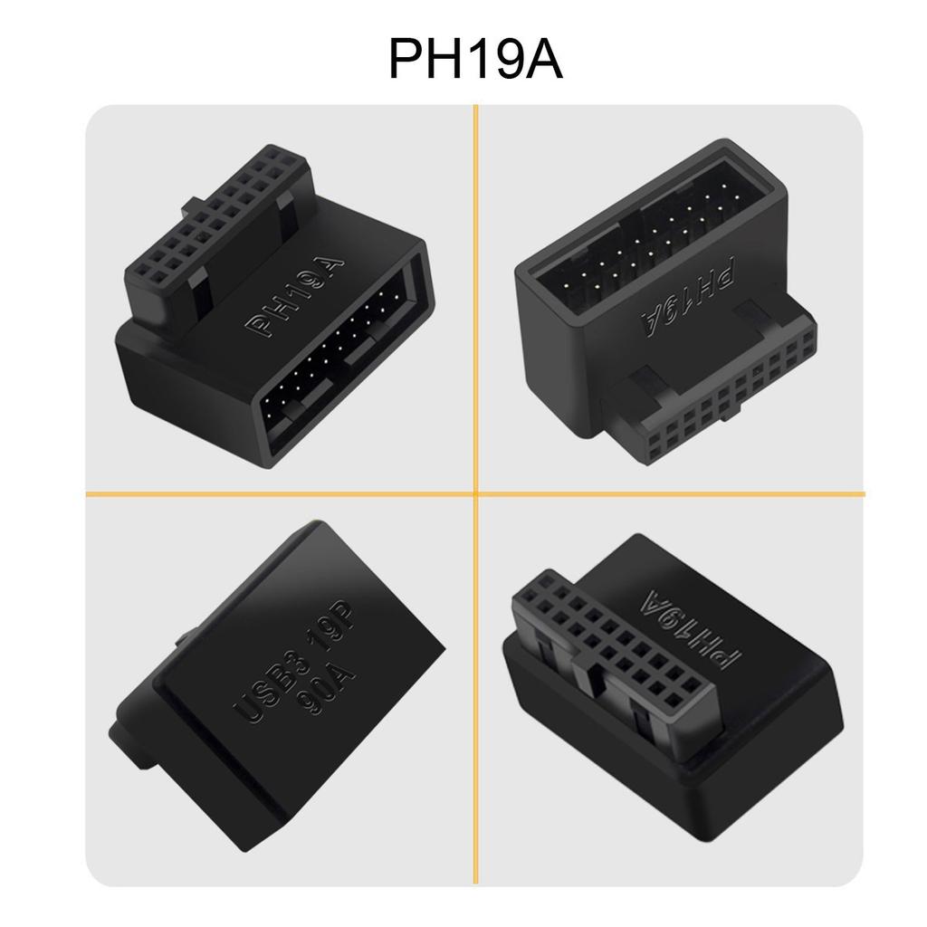 U3-091 PH19A+PH19B 2Pcs USB 3.0 20Pin Male To Female Extension Adapter Up and Down Angled 90 Degree Overmold Converter