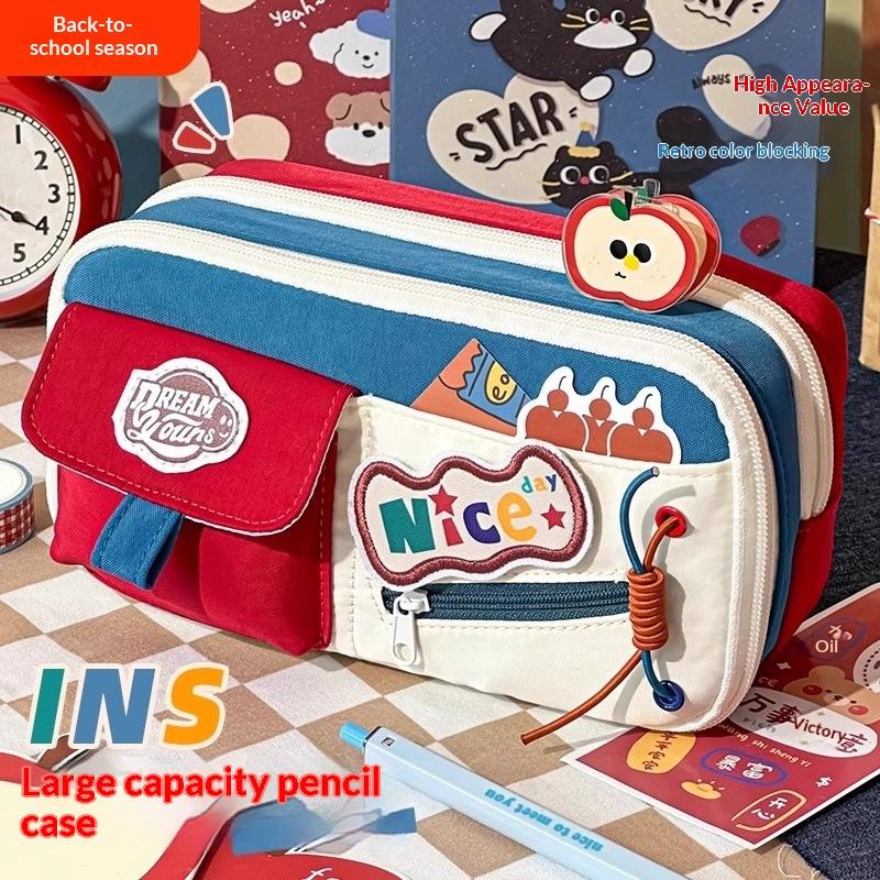 New Classic American Pencil Case Retro High Aesthetic Pencil Case Large Capacity Multiple Patterns Stationery Box For Students