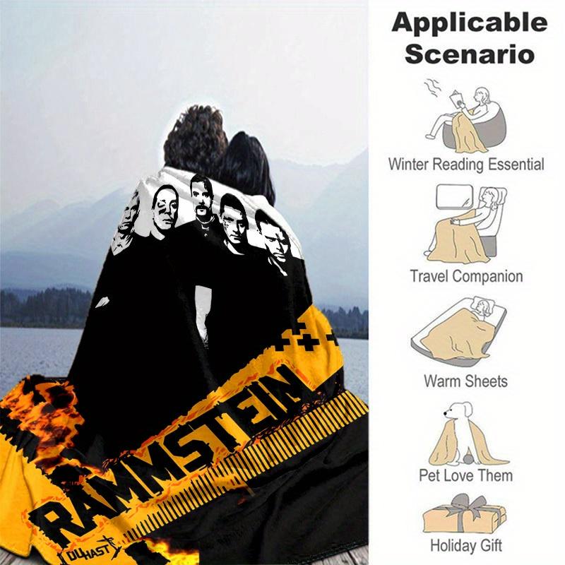 1pc Rammstein-Inspired Home Decor: Cozy Flannel Blanket, Perfect Gift for Bedroom, Living Room, Travel, Camping, Car, Beach, Office Naps, Ideal Sofa T