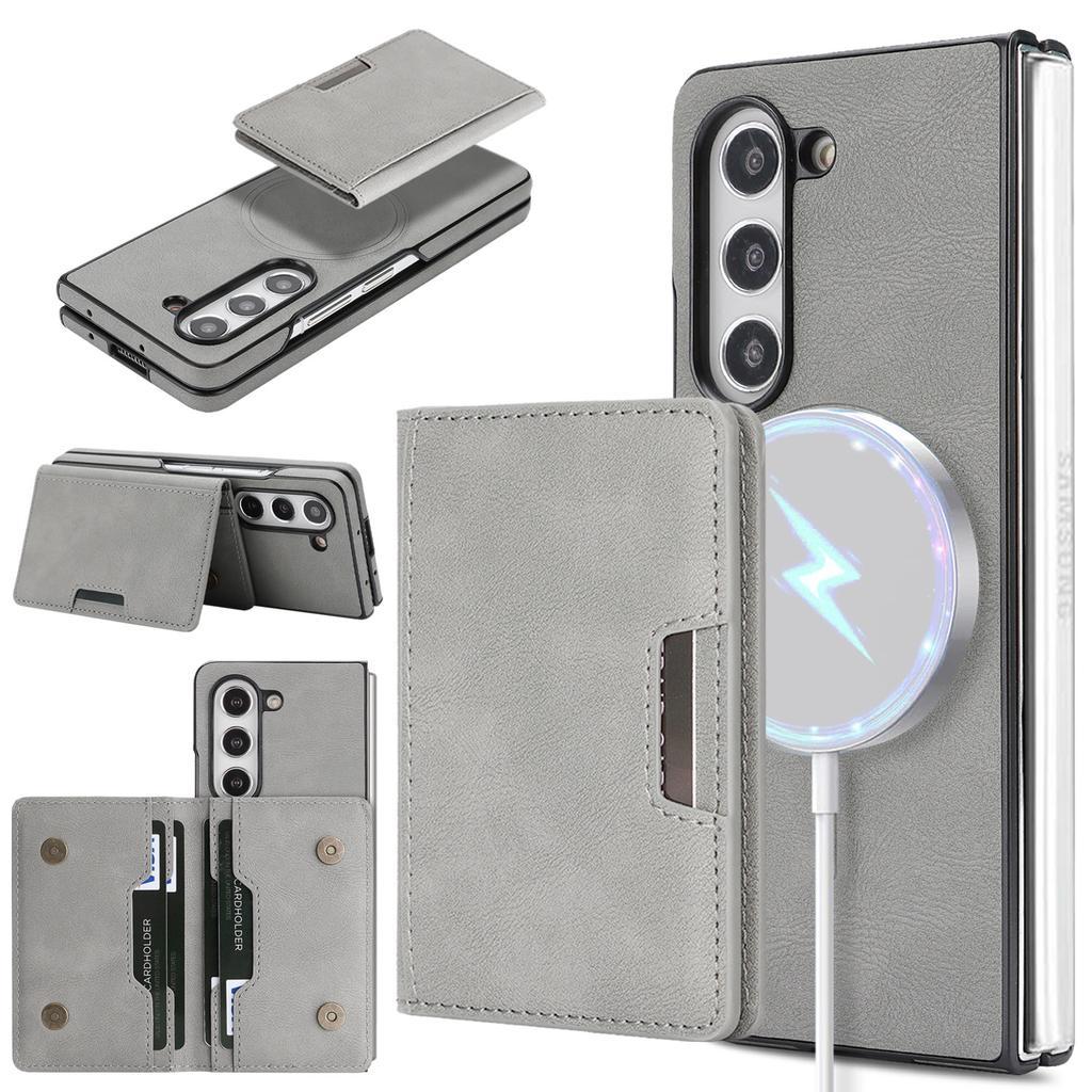 2-In-1 Two-fold Wallet Leather Phone Case for Samsung Galaxy Z Fold 7 ZFold 6 5 4 3 Wireless Charging Magnetic Card Holder Cover