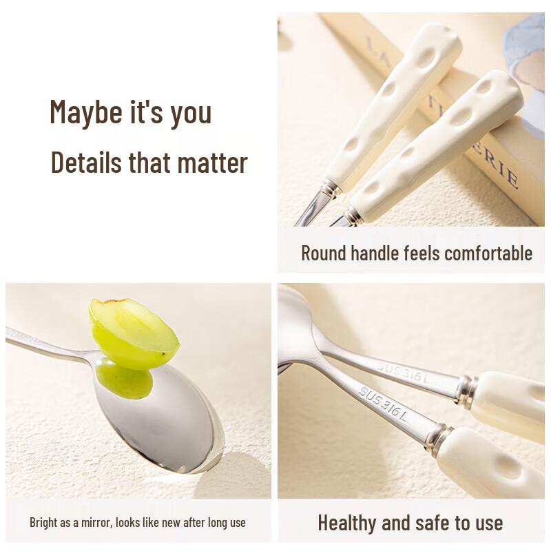 Cute Ceramic Handle Stainless Steel Spoon Set (2-Pack)