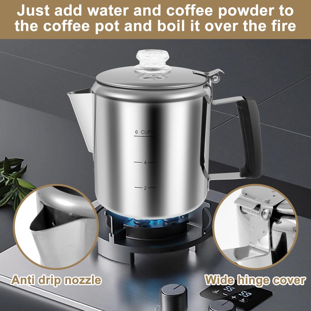 1 Stück Kaffeekocher Kaffeekanne Edelstahl Kaffeekanne 6/9 Tassen Tragbare Espressokannen mit Griff French Press für Outdoor-Camping