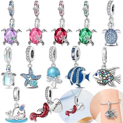 Charms Original Red Murano Turtle Blue Sea Star Octopus Beads Fit Bracelet Copper Women Jewelry Accessories