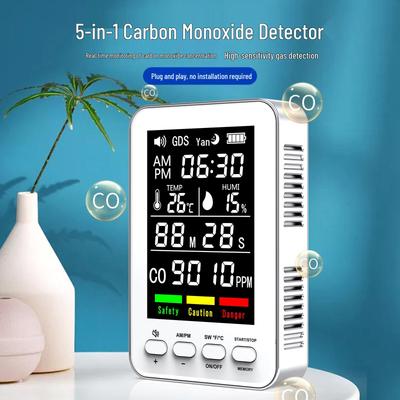 5-in-1 Portable CO Alarm & Air Quality Detector with Temperature & Humidity Sensors for Home Use