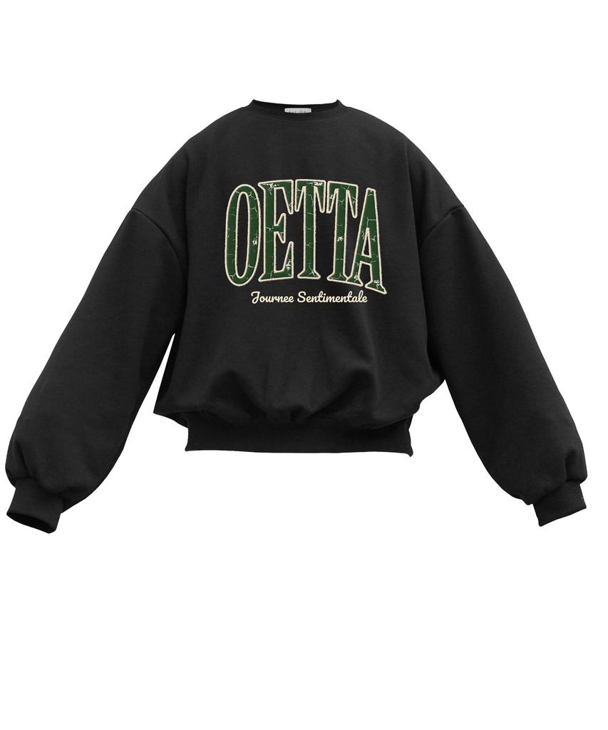Oeta Classic Green Logo Double Cotton Overshoulder Balloon Fit Sweatshirt