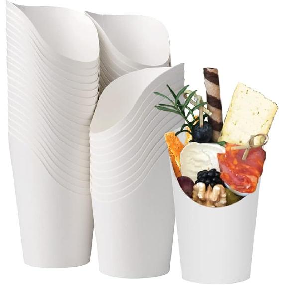 KINGZHUO 50 Pcs French Fries Holder 14oz Charcuterie Cups Disposable Take-out Party Baking Waffle Paper Popcorn Boxes Kraft Paper Cups Holder French белый