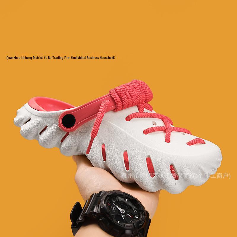 Herrarnas Andningsbara Slip-on Strandtofflor för Sommaren med Dämpad Tjock Sula och Snygga Hål