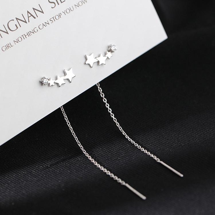 Korean Fashion Long Tassel Butterfly Drop Earrings for Women Simple Silver Color Straight Hanging Earrings Summer Jewelry Gifts