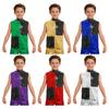 Top da Ballo Jazz per Ragazzi Collo Alto Senza Maniche Zip Invisibile sul Retro Paillettes Brillanti Blocco di Colore Costume di Scena