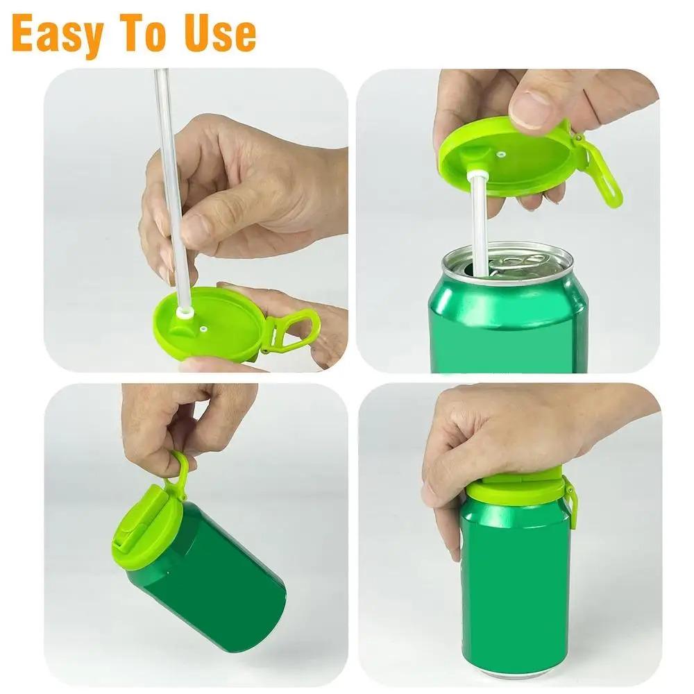 2pcs Reusable Soda Can Lid with Silicone Straw Canned Drink Top Cap Beer Can Cover  Cola