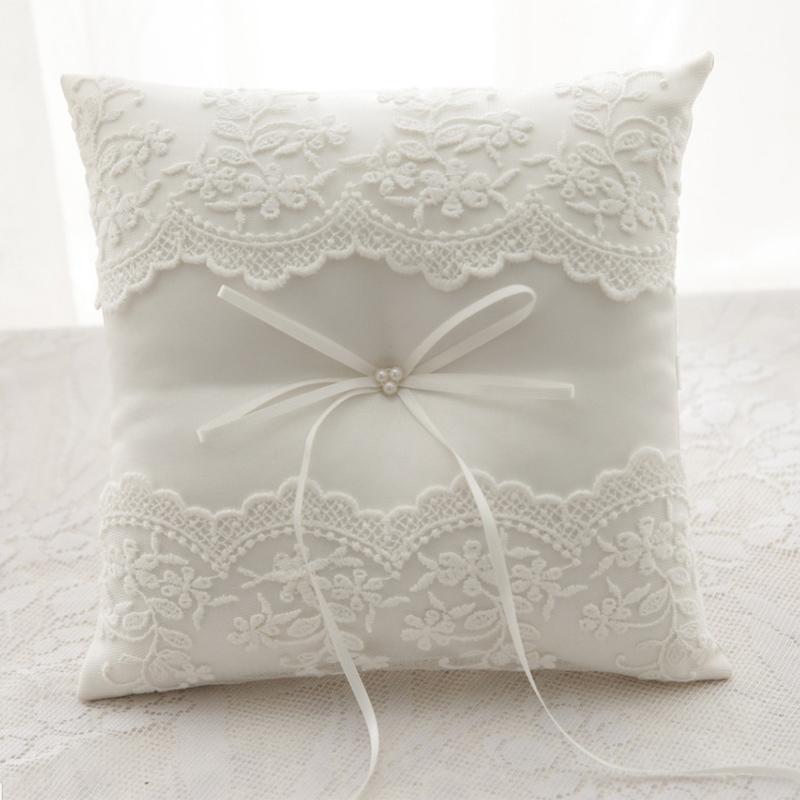 20x20cm White Lace Wedding Ring Pillow Alliance Bridal Ring Bearer Pillow Cushions Wedding Marriage Ceremony Decoration Supplies