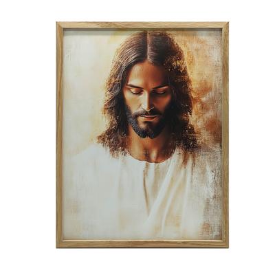 Jesus In The Peace Of The Heart Jesus In The Peace Of The Heart, 30X40 Cm, Dark Brown Wooden Frame, 230 Gsm Matte Paper