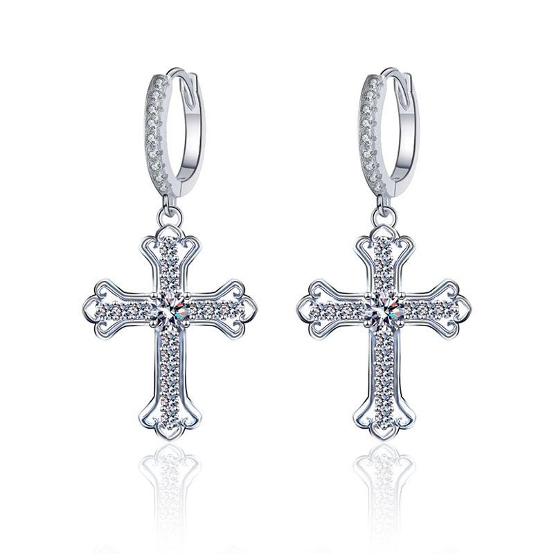 Sterling Cross Stud Earrings Women With Moissanite 30pt Geometric Design Trendy Chic Jewelry 925 Sterling Silver