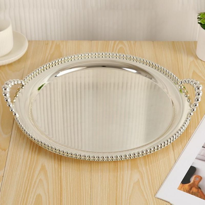 European Style Polishing Texture Circle Shape Tray,Silver Alloy Tea Disc Home Cheese Food Plate,Snack Disc Table Decoration