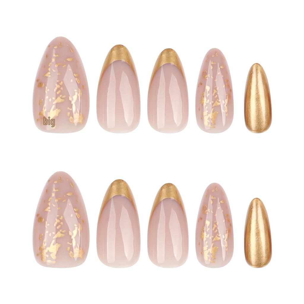 Nail Art Armatura Dorata Francese con Mandorla Unghie Finte da Pressare