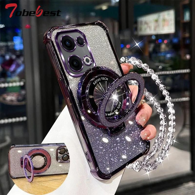 Glitter Plating Shockproof Case For Reno 13 Pro 13F Fundas Crystal Bracelet Magsafe Phone Holder Cover