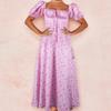 Sommer Damen Französisches Frisches Florales Midi-Kleid, Quadratischer Ausschnitt Kurzarm Lässiges Kleid für Europäische Amerikanische Damen