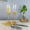 4Pcs Golden Wedding Cake Knife Glasses Server Set Crystal Rhinestone Champagne Flutes Toasting Glasses Perfect for Wedding Gifts